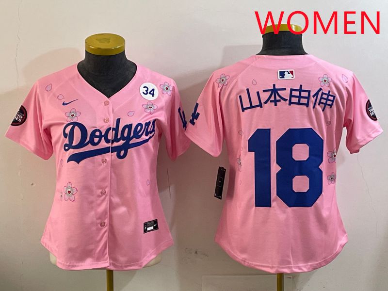 Women Los Angeles Dodgers 18 Yamamoto Pink Sakura Edition 2025 Nike MLB Jersey style 4